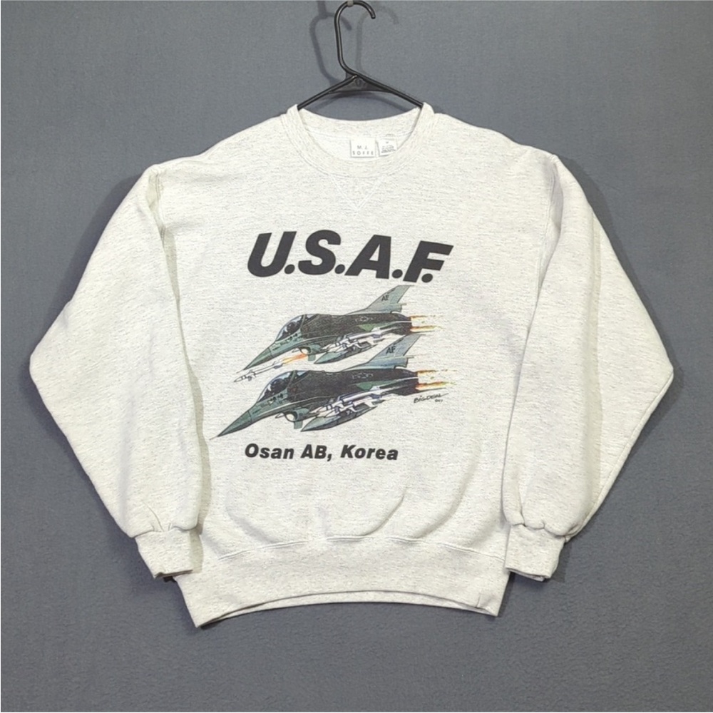 M.J. Sofee Vintage Sweatshirt Men's M Light Gray Heather USAF Osan AB Korea